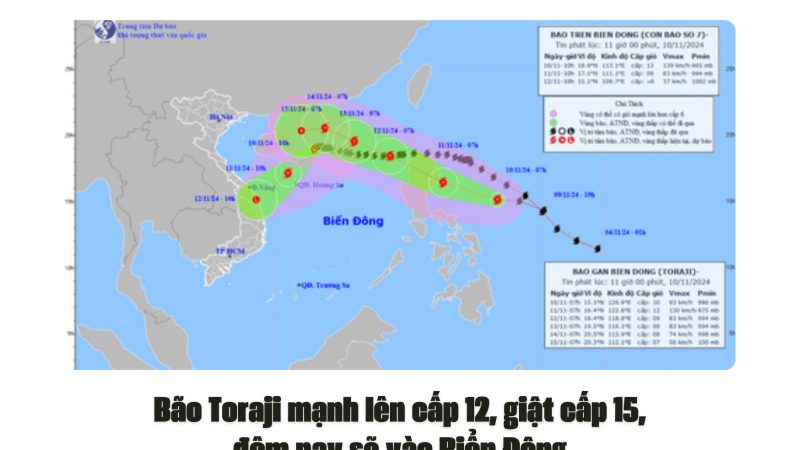 Bão Toraji mạnh lên cấp 12, giật cấp 15, đêm nay sẽ vào Biển Đông