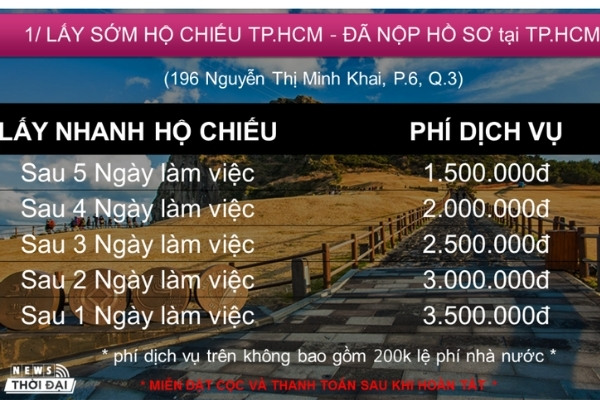 Bảng giá dịch vụ làm passport TPHCM nhanh